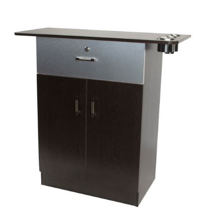 A CHLOE STYLING STATION (BROWN) 093 **ONLINE EXCLUSIVE** **SHIP ONLY** with a sink on top.