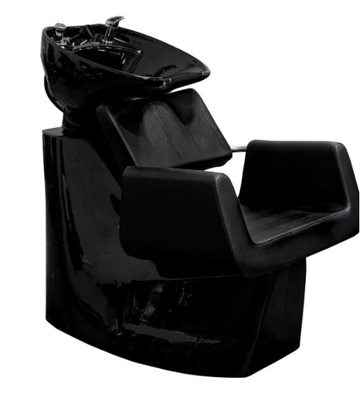 A black ARON II SHAMPOO UNIT 2929 ((Online Exclusive)) ((Ship Only)) with a black seat.