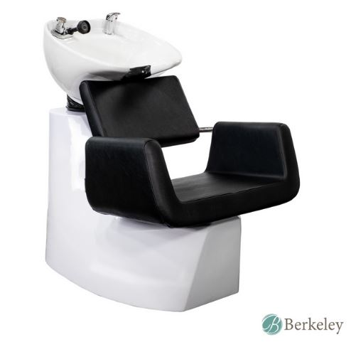 A black and white ARON II SHAMPOO UNIT 2929 ((Online Exclusive)) ((Ship Only)) with a black seat.