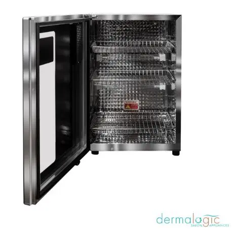 A DERMALOGIC UV Sterilizer 60L 60 ((Online Exclusive)) ((Ship Only)) refrigerator with a door open.