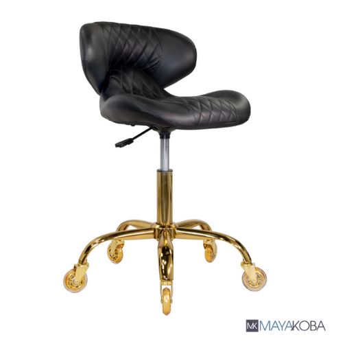 A black and gold HUGO Technician Stool (GOLD Casters) 107203 ((Online Exclusive)) ((Ship Only)) on a white background.
